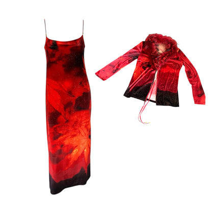 Roberto cavalli FW 1999 dress + fur cardigan